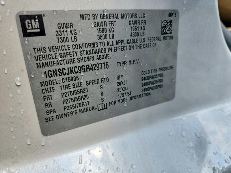 52615196 :رقم المزاد ، 1GNSCJKC9GR429776 vin ، 2016 Chevrolet Suburban مزاد بيع