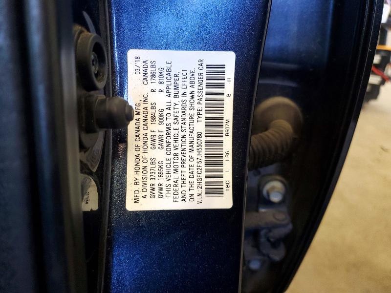 Aukcja sprzedaży 2018 Honda Civic, vin: 2HGFC2F57JH550780, numer aukcji: 53580416
