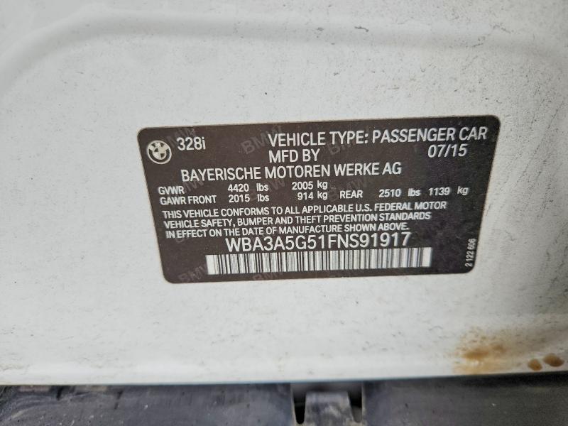 Продажа на аукционе авто 2015 Bmw 328, vin: WBA3A5G51FNS91917, номер лота: 54022726