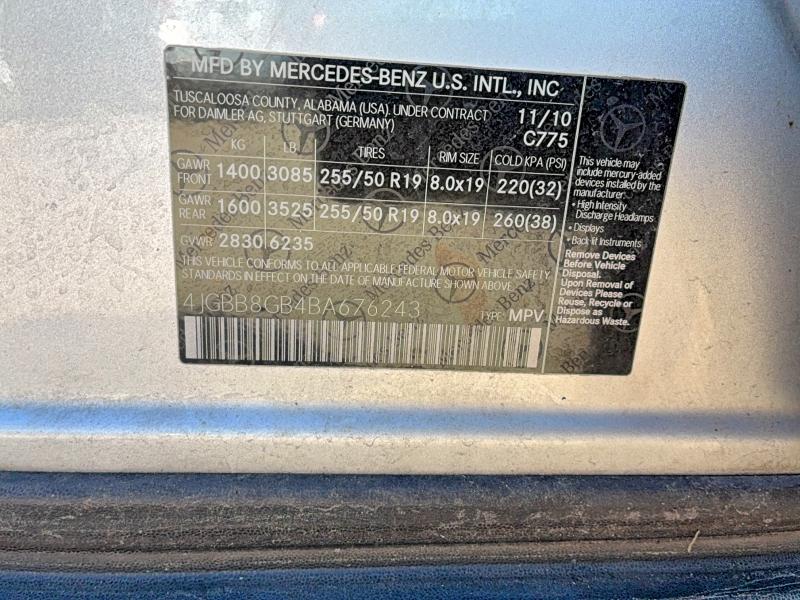 Aukcja sprzedaży 2011 Mercedes-benz Ml, vin: 4JGBB8GB4BA676243, numer aukcji: 53637106