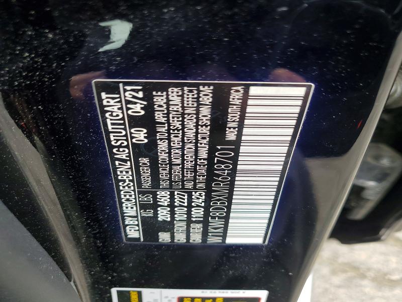 53395696 :رقم المزاد ، W1KWF8DBXMR648701 vin ، 2021 Mercedes-benz C مزاد بيع