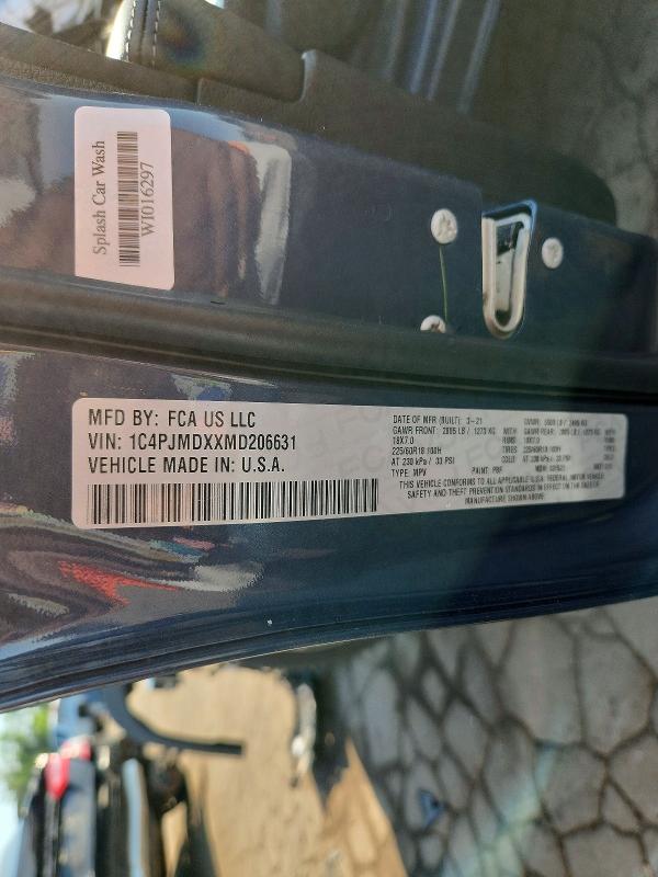 2021 Jeep Cherokee მანქანა იყიდება აუქციონზე, vin: 1C4PJMDXXMD206631, აუქციონის ნომერი: 53797276