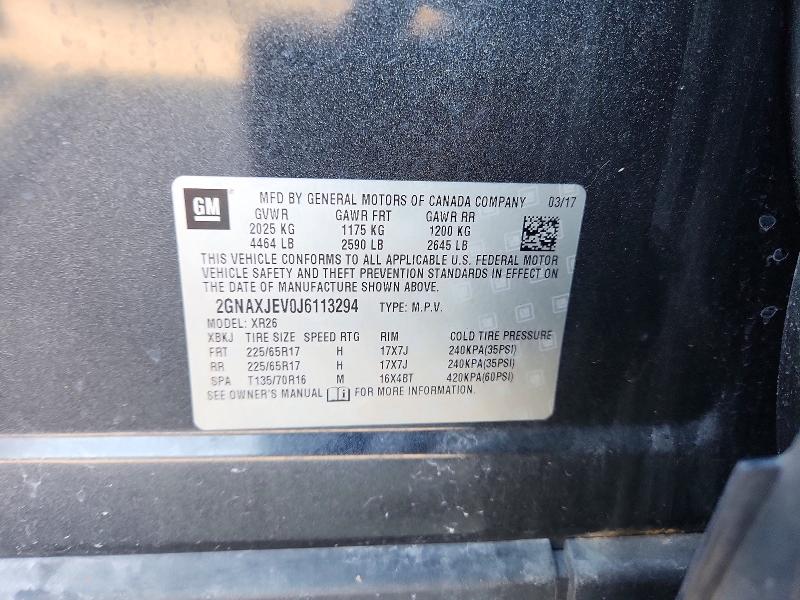 Продаж на аукціоні авто 2018 Chevrolet Equinox, vin: 2GNAXJEV0J6113294, номер лоту: 53126166