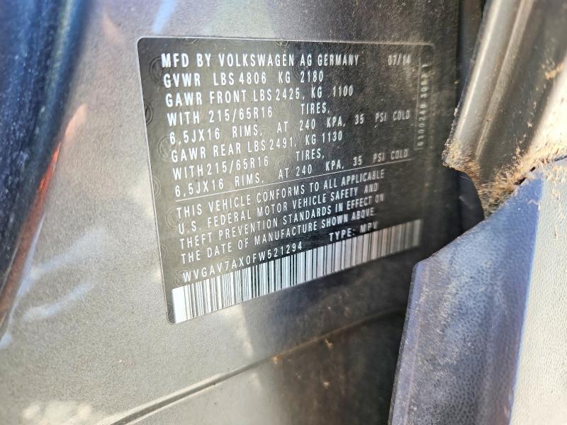 53820786 :رقم المزاد ، WVGAV7AX0FW521294 vin ، 2015 Volkswagen Tiguan مزاد بيع