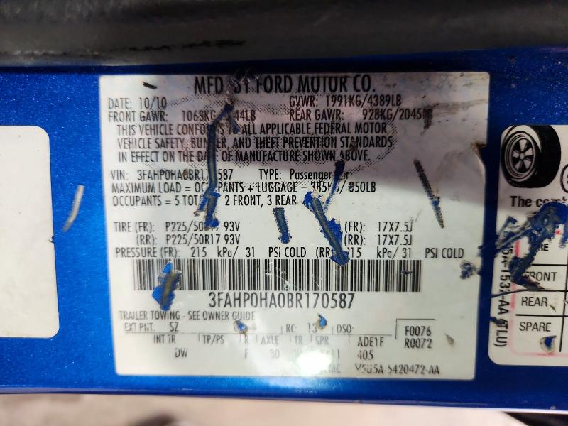 Aukcja sprzedaży 2011 Ford Fusion, vin: 3FAHP0HA0BR170587, numer aukcji: 54833936