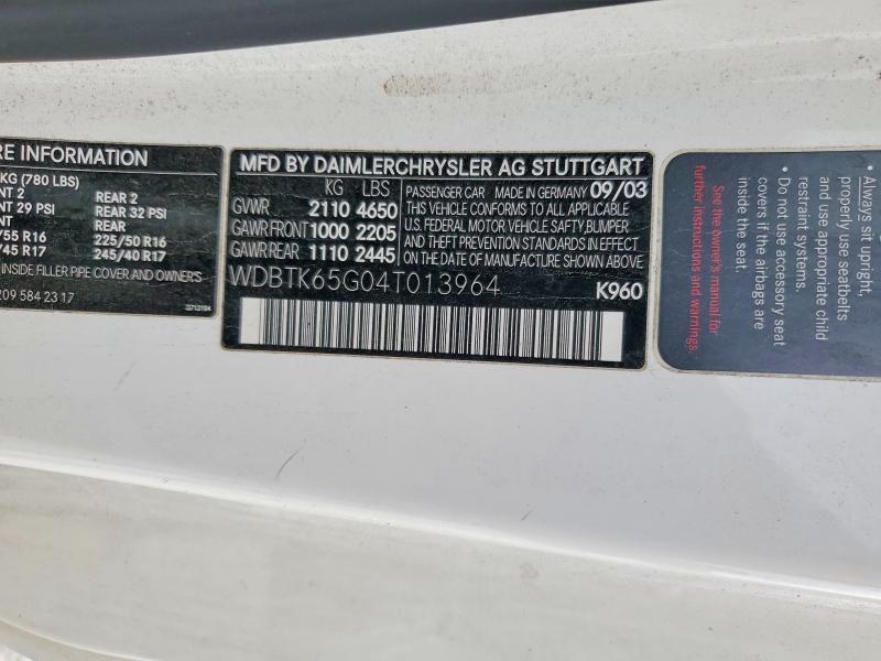 2004 Mercedes-benz Clk მანქანა იყიდება აუქციონზე, vin: WDBTK65G04T013964, აუქციონის ნომერი: 53099566