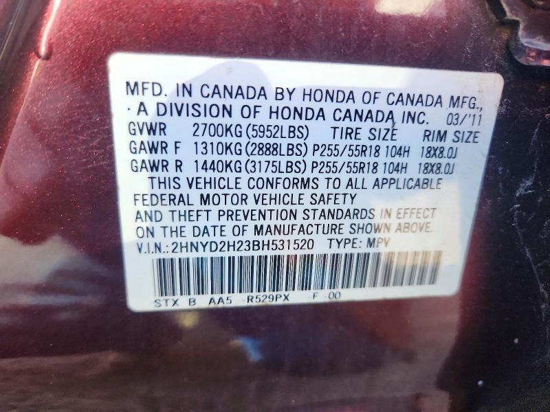 Auction sale of the 2011 Acura Mdx, vin: 2HNYD2H23BH531520, lot number: 52421496