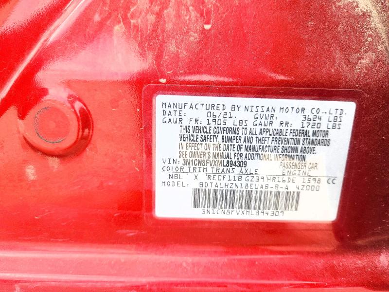 2021 Nissan Versa მანქანა იყიდება აუქციონზე, vin: 3N1CN8FVXML894309, აუქციონის ნომერი: 53258666