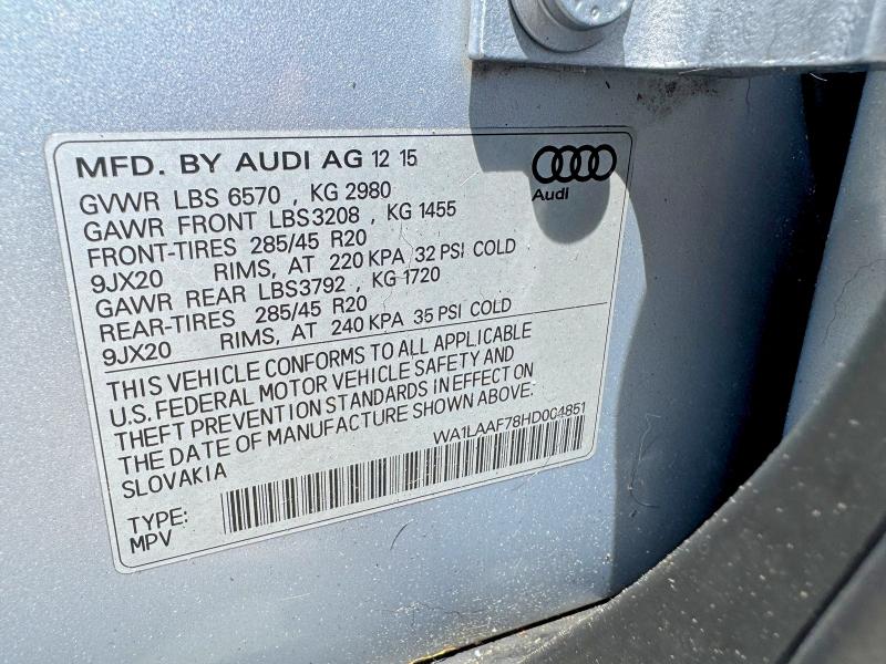 Aukcja sprzedaży 2017 Audi Q7, vin: WA1LAAF78HD004851, numer aukcji: 55037726