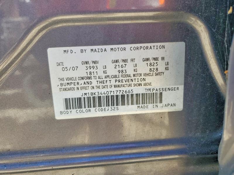 53394506 :رقم المزاد ، JM1BK344071772665 vin ، 2007 Mazda 3 مزاد بيع