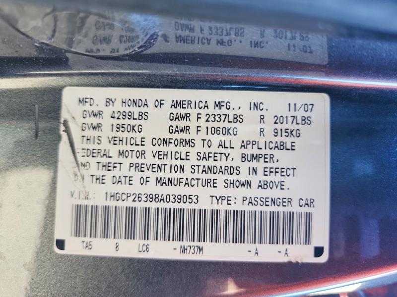 Продаж на аукціоні авто 2008 Honda Accord, vin: 1HGCP26398A039053, номер лоту: 55453276