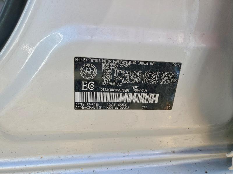 54156966 :رقم المزاد ، 2T3JK4DV1CW076208 vin ، 2012 Toyota Rav4 مزاد بيع