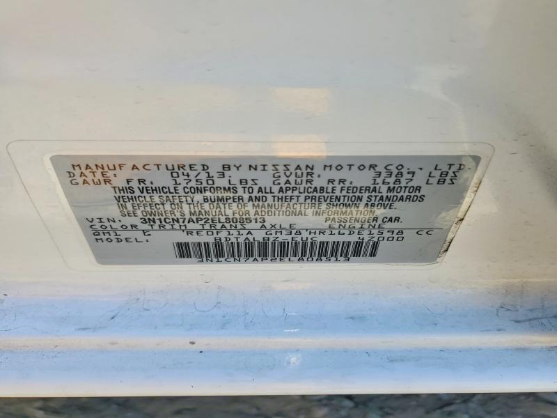 53224116 :رقم المزاد ، 3N1CN7AP2EL808513 vin ، 2014 Nissan Versa مزاد بيع