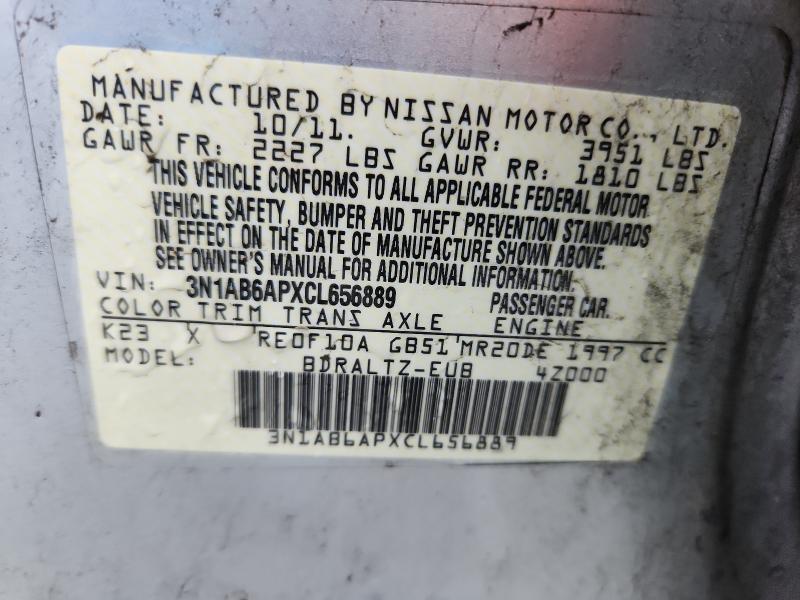 2012 Nissan Sentra მანქანა იყიდება აუქციონზე, vin: 3N1AB6APXCL656889, აუქციონის ნომერი: 54322526