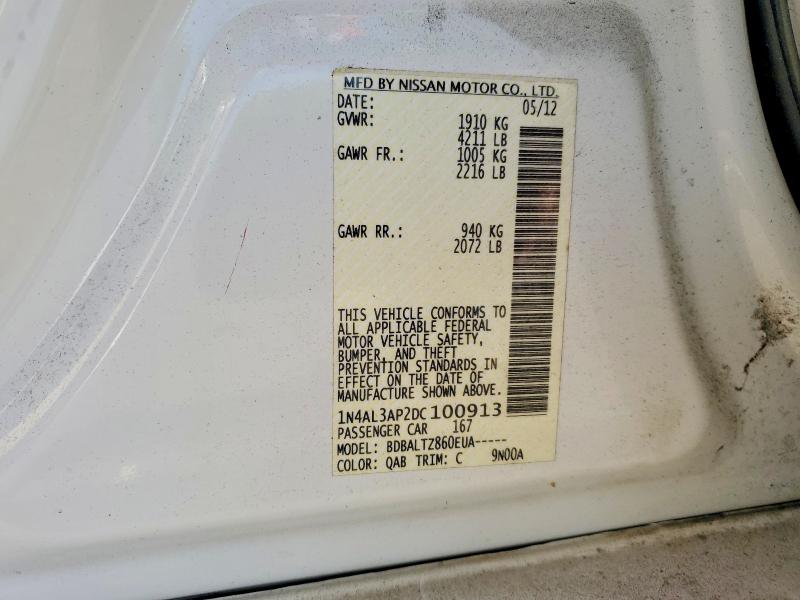 2013 Nissan Altima მანქანა იყიდება აუქციონზე, vin: 1N4AL3AP2DC100913, აუქციონის ნომერი: 53257646