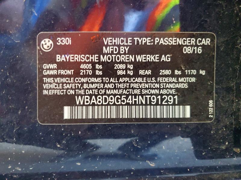 2017 Bmw 330 მანქანა იყიდება აუქციონზე, vin: WBA8D9G54HNT91291, აუქციონის ნომერი: 52580076