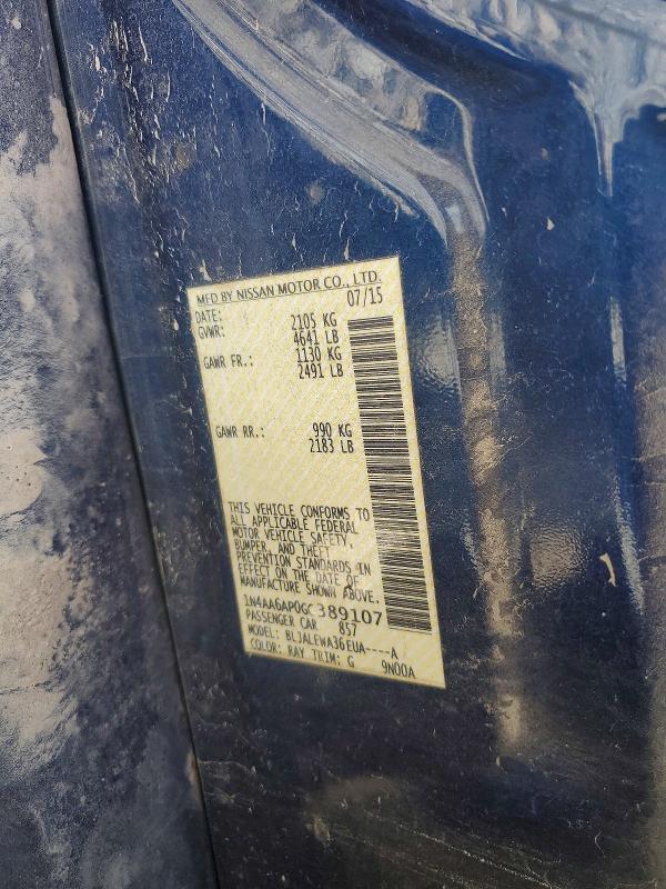 53588196 :رقم المزاد ، 1N4AA6AP0GC389107 vin ، 2016 Nissan Maxima مزاد بيع