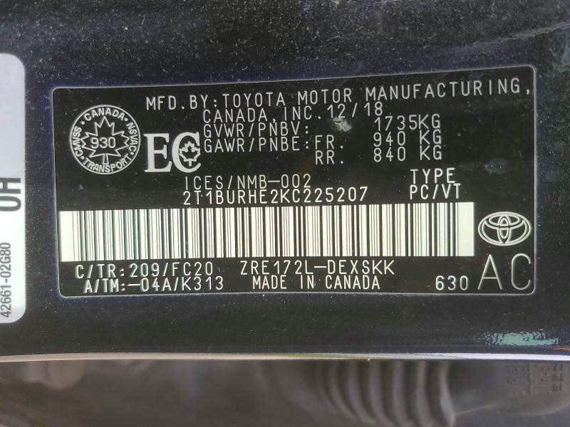 Продажа на аукционе авто 2019 Toyota Corolla, vin: 2T1BURHE2KC225207, номер лота: 51758846