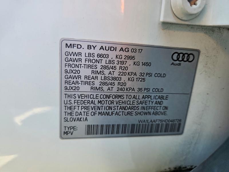 Aukcja sprzedaży 2017 Audi Q7, vin: WA1LAAF75HD048726, numer aukcji: 53561296