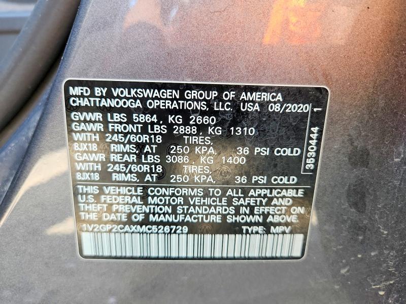 Продажа на аукционе авто 2021 Volkswagen Atlas, vin: 1V2GP2CAXMC526729, номер лота: 54199606