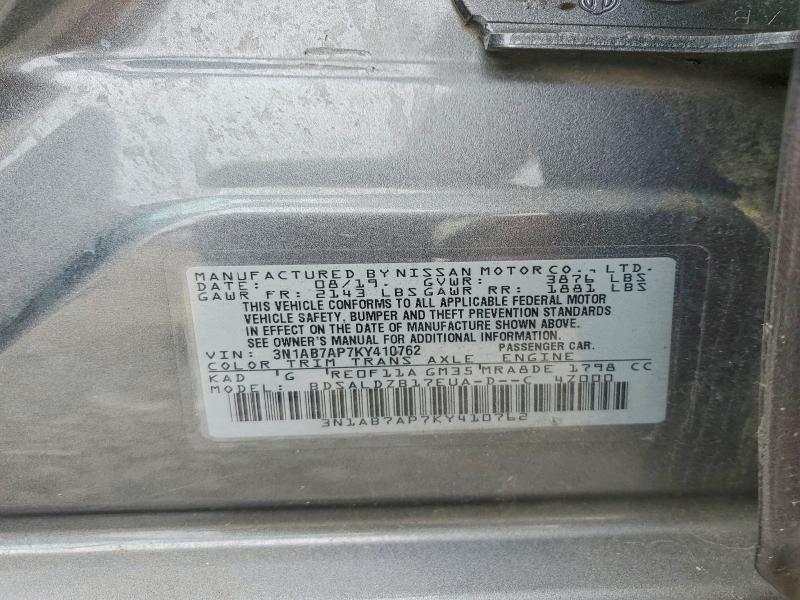 Продаж на аукціоні авто 2019 Nissan Sentra, vin: 3N1AB7AP7KY410762, номер лоту: 52578066