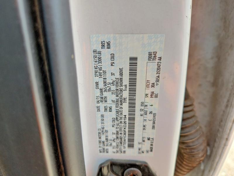 2015 Ford F150 მანქანა იყიდება აუქციონზე, vin: 1FTEW1C80FKD26194, აუქციონის ნომერი: 54657136