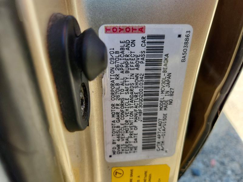 Aukcja sprzedaży 2002 Lexus Es, vin: JTHBF30G020010342, numer aukcji: 52351886