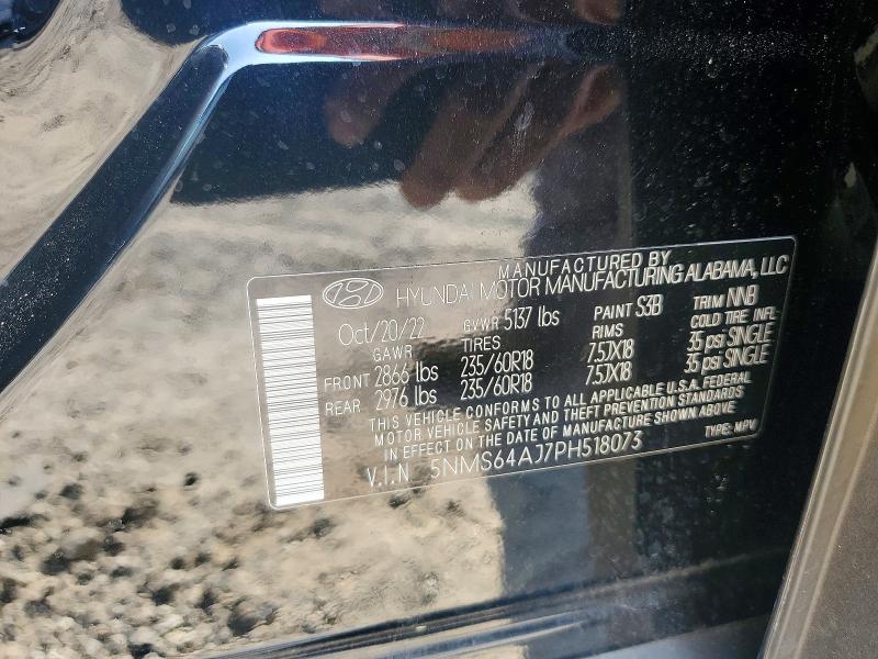2023 Hyundai Santa Fe მანქანა იყიდება აუქციონზე, vin: 5NMS64AJ7PH518073, აუქციონის ნომერი: 54079886
