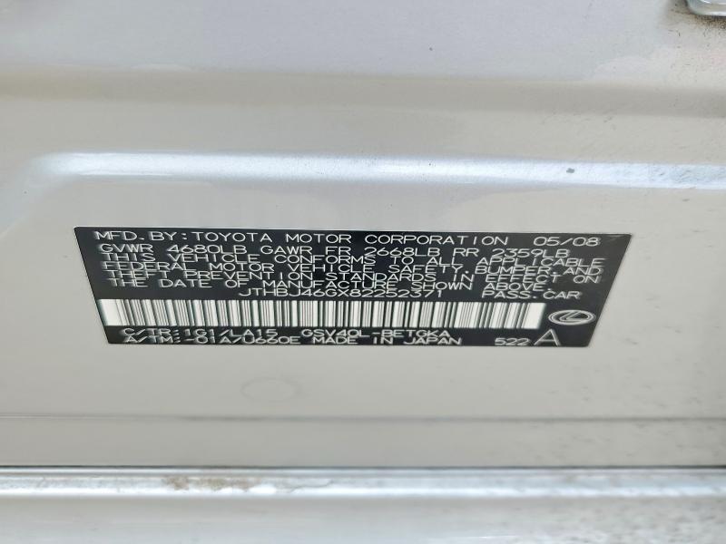 Aukcja sprzedaży 2008 Lexus Es, vin: JTHBJ46GX82252371, numer aukcji: 52566206