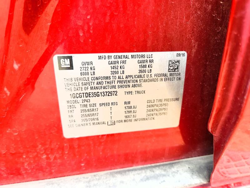 Aukcja sprzedaży 2016 Chevrolet Colorado, vin: 1GCGTDE35G1372972, numer aukcji: 54159276