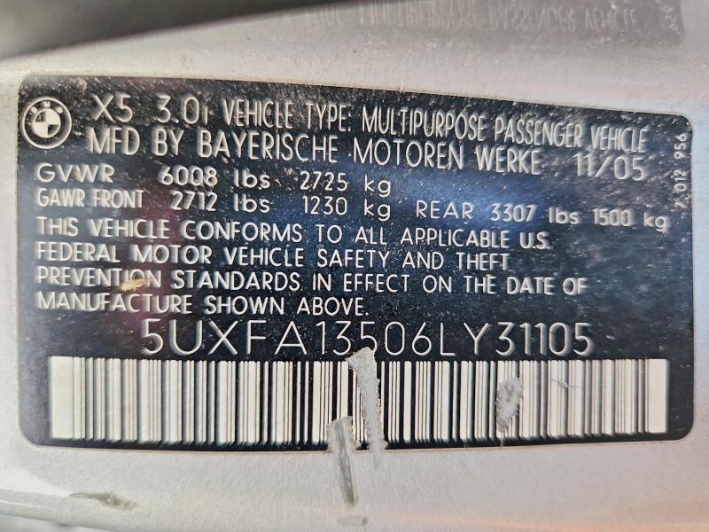 Aukcja sprzedaży 2006 Bmw X5, vin: 5UXFA13506LY31105, numer aukcji: 55002036