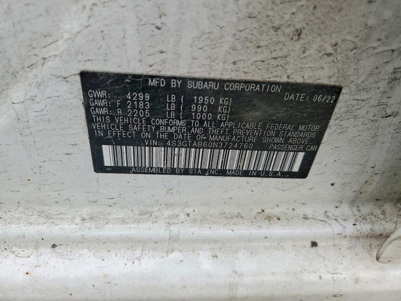 Aukcja sprzedaży 2022 Subaru Impreza, vin: 4S3GTAB60N3724760, numer aukcji: 53132856