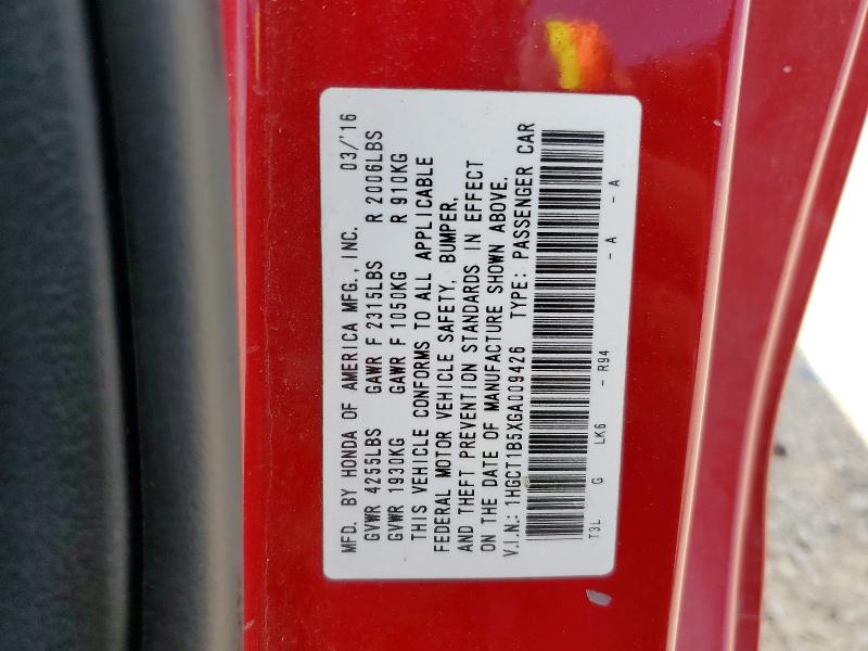 Продажа на аукционе авто 2016 Honda Accord, vin: 1HGCT1B5XGA009426, номер лота: 52615996