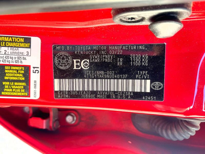 2022 Toyota Camry მანქანა იყიდება აუქციონზე, vin: 4T1G11AK9NU040137, აუქციონის ნომერი: 54863526