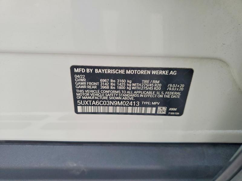 Aukcja sprzedaży 2022 Bmw X5, vin: 5UXTA6C03N9M02413, numer aukcji: 52559596
