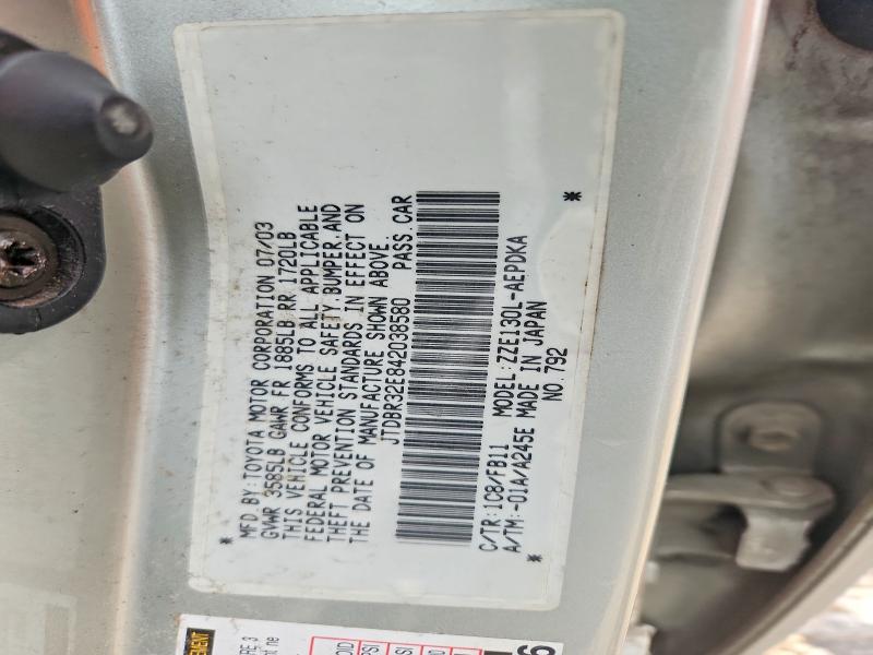 Aukcja sprzedaży 2004 Toyota Corolla, vin: JTDBR32E842038580, numer aukcji: 54664876