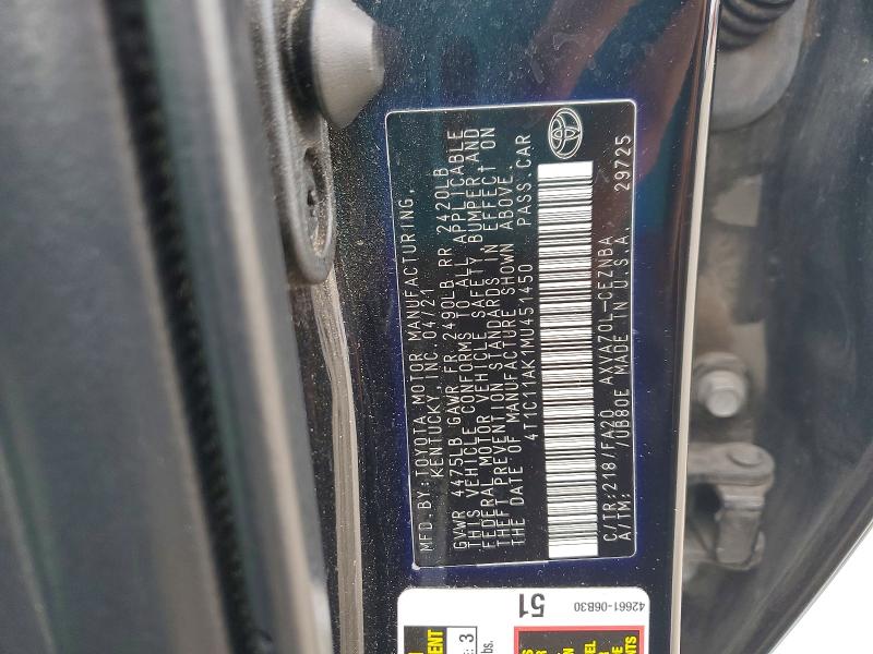 Aukcja sprzedaży 2021 Toyota Camry, vin: 4T1C11AK1MU451450, numer aukcji: 51920506