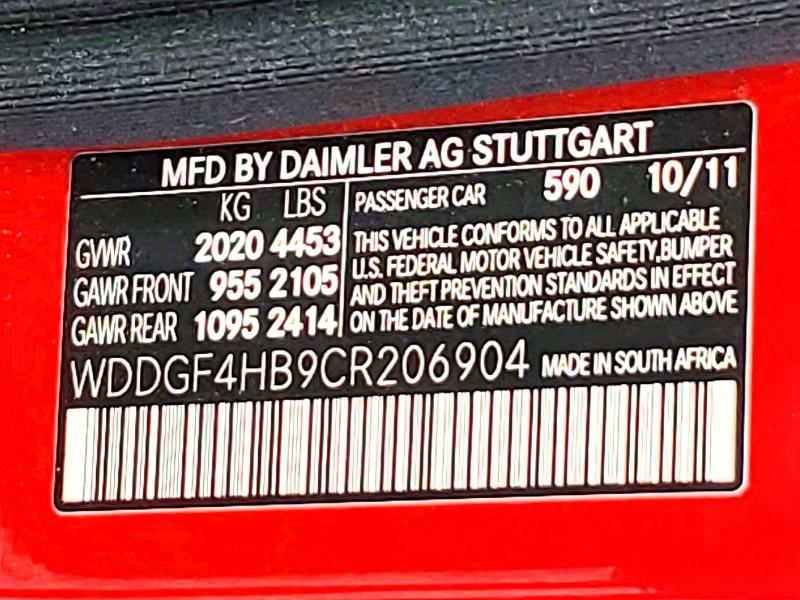 Aukcja sprzedaży 2012 Mercedes-benz C, vin: WDDGF4HB9CR206904, numer aukcji: 52264216