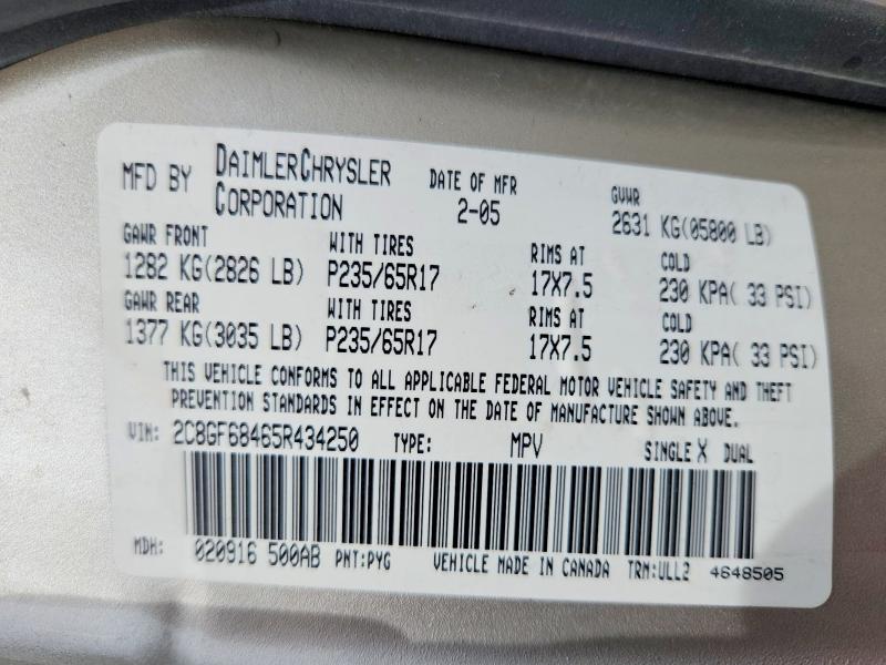 Продаж на аукціоні авто 2005 Chrysler Pacifica, vin: 2C8GF68465R434250, номер лоту: 52717106