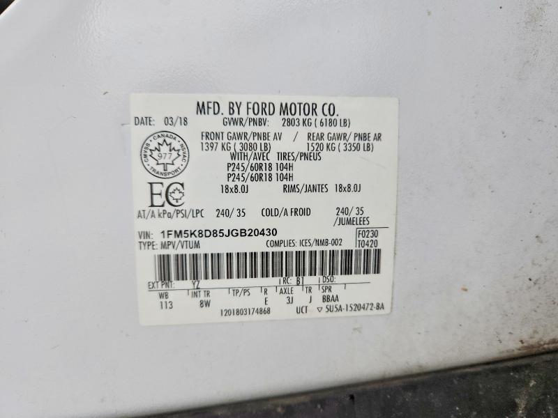 53279726 :رقم المزاد ، 1FM5K8D85JGB20430 vin ، 2018 Ford Explorer مزاد بيع
