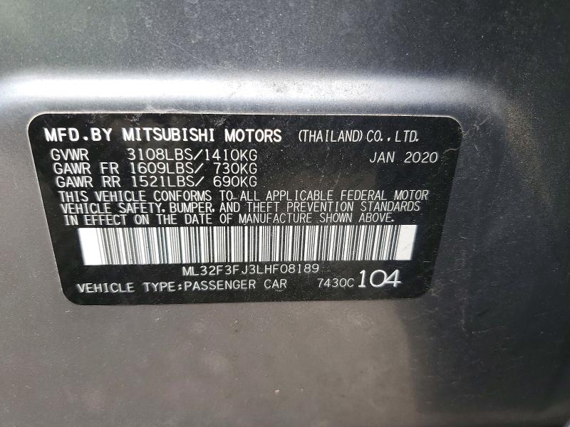 Продажа на аукционе авто 2020 Mitsubishi Mirage, vin: ML32F3FJ3LHF08189, номер лота: 53348276