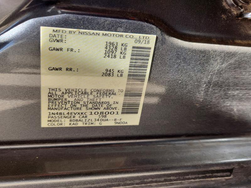 Aukcja sprzedaży 2019 Nissan Altima, vin: 1N4BL4EVXKC108001, numer aukcji: 53724596