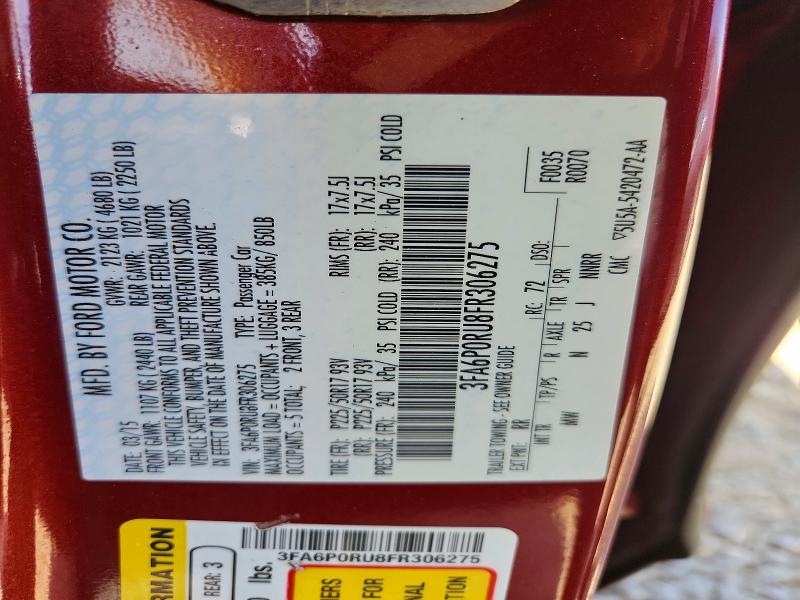 2015 Ford Fusion მანქანა იყიდება აუქციონზე, vin: 3FA6P0RU8FR306275, აუქციონის ნომერი: 54408806