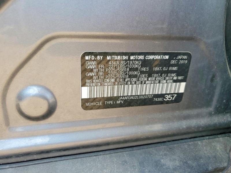 52820846 :رقم المزاد ، JA4AR3AU2LU020707 vin ، 2020 Mitsubishi Outlander Sport مزاد بيع