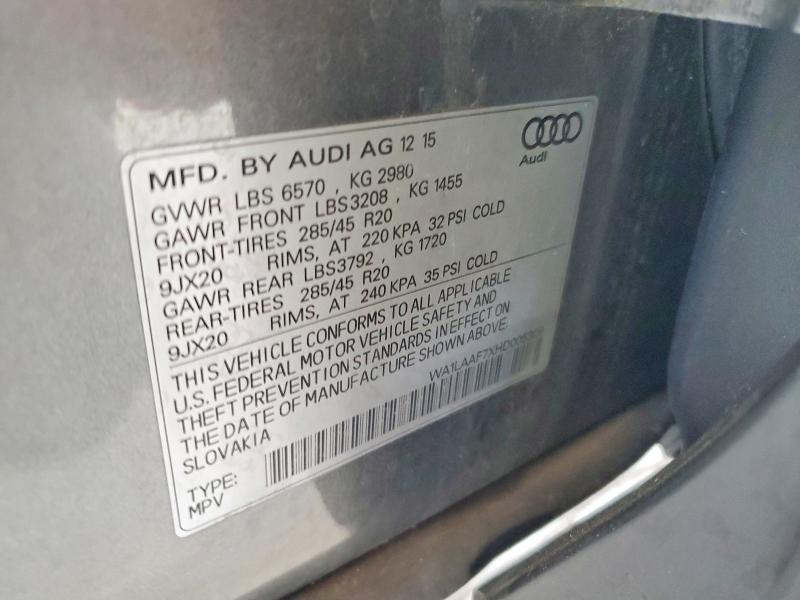 2017 Audi Q7 მანქანა იყიდება აუქციონზე, vin: WA1LAAF7XHD005306, აუქციონის ნომერი: 52013306
