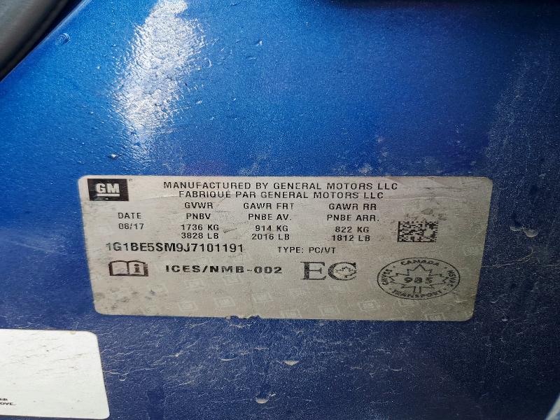 2018 Chevrolet Cruze მანქანა იყიდება აუქციონზე, vin: 1G1BE5SM9J7101191, აუქციონის ნომერი: 53375656