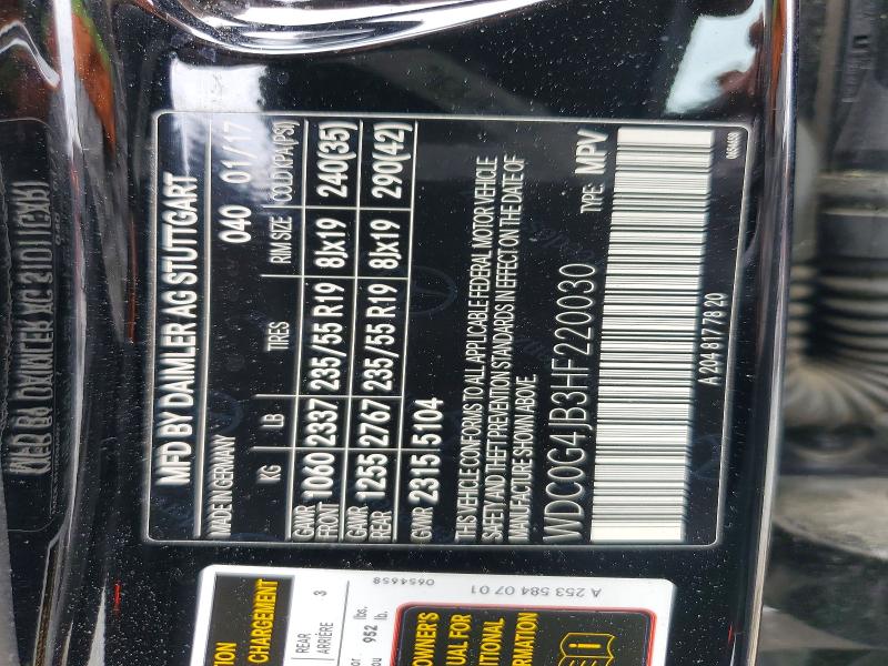 Aukcja sprzedaży 2017 Mercedes-benz Glc, vin: WDC0G4JB3HF220030, numer aukcji: 51371326