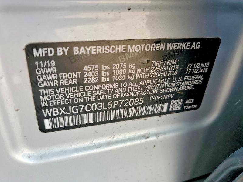 53062156 :رقم المزاد ، WBXJG7C03L5P72085 vin ، 2020 Bmw X1 مزاد بيع