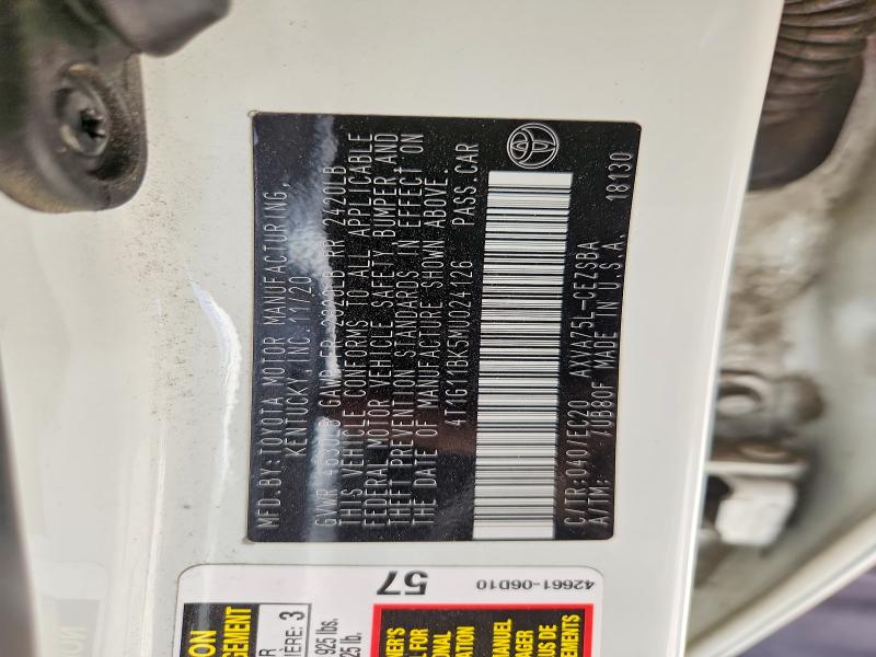 2021 Toyota Camry მანქანა იყიდება აუქციონზე, vin: 4T1G11BK5MU024126, აუქციონის ნომერი: 54067246
