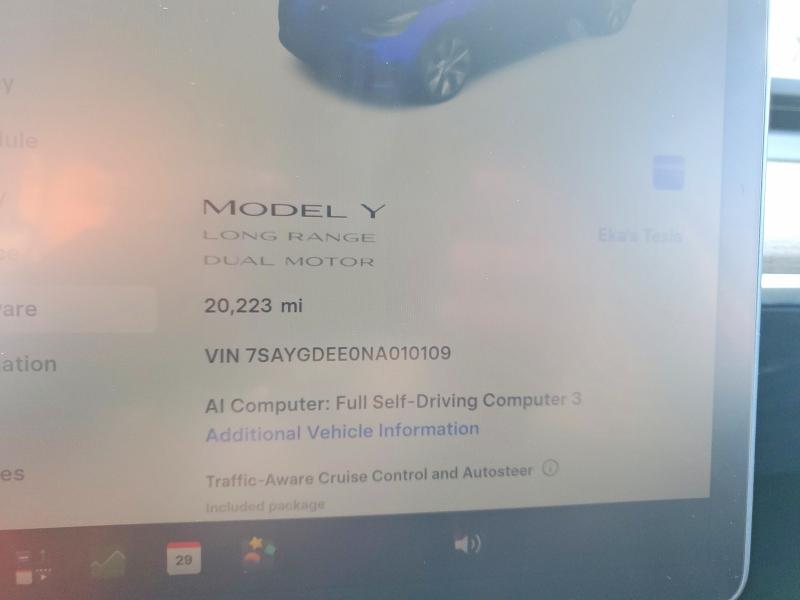 Aukcja sprzedaży 2022 Tesla Model Y, vin: 7SAYGDEE0NA010109, numer aukcji: 53663086